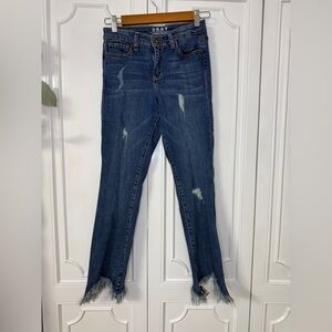 DKNY Dark Blue Distressed Ankle Crop Jeans